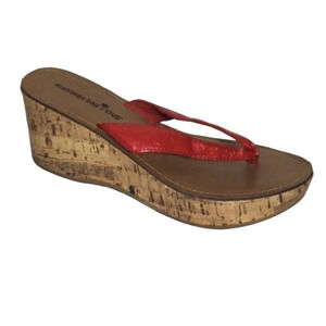 Montego Bay Club Thong Platform Sandal Cork Wedge Heels Women Size 7.5 Red